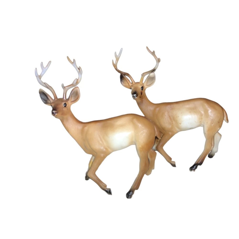 2 Plastic Deer Figurines Vintage Hong Kong